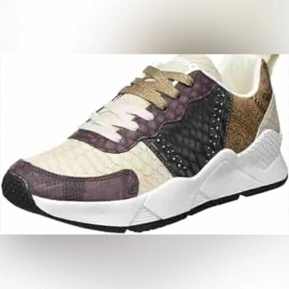 Desigual Women's Sneakers in Brown, White, and Black